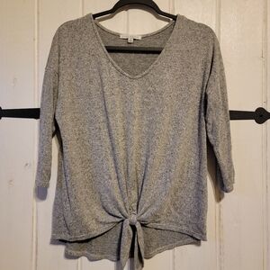 Green Envelope Womens Top Heather Gray Knit Knot Front Casual Minimalist Size M